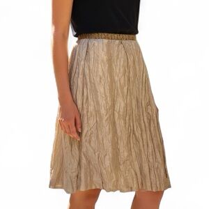 David Meister Metallic Beige Pleated Skirt Size 8,